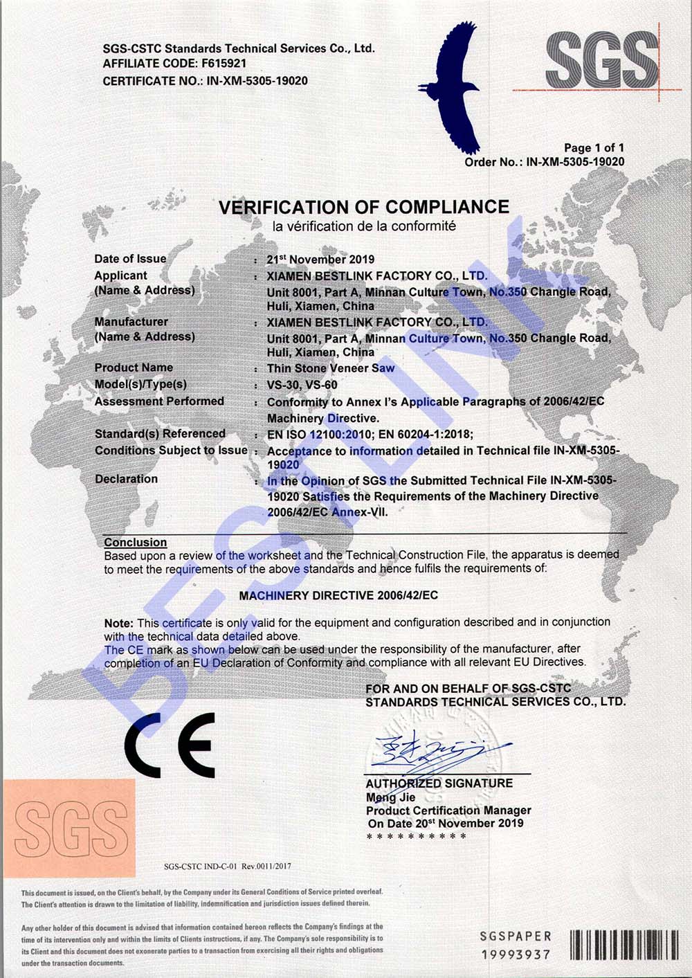 CE para Mighty Stone Saw 2019